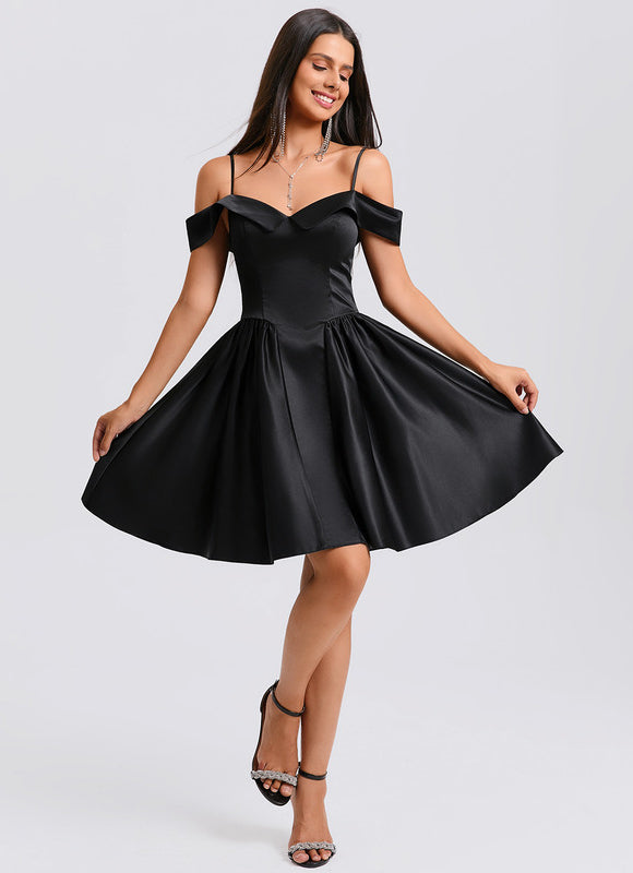 Robe Courte Satin Noire - gallery 6