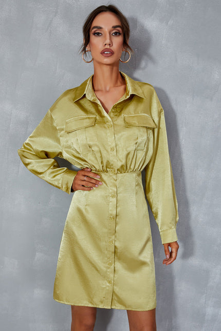Robe Courte Satinée Verte - gallery 4