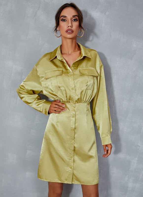 Robe Courte Satinée Verte - gallery 4