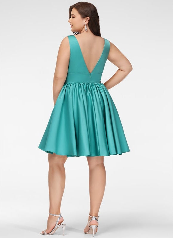 Robe Courte Satin Évasée Bleu - gallery 8