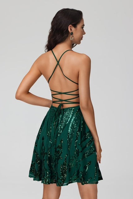 Robe Courte À Paillettes Émeraude - gallery 5