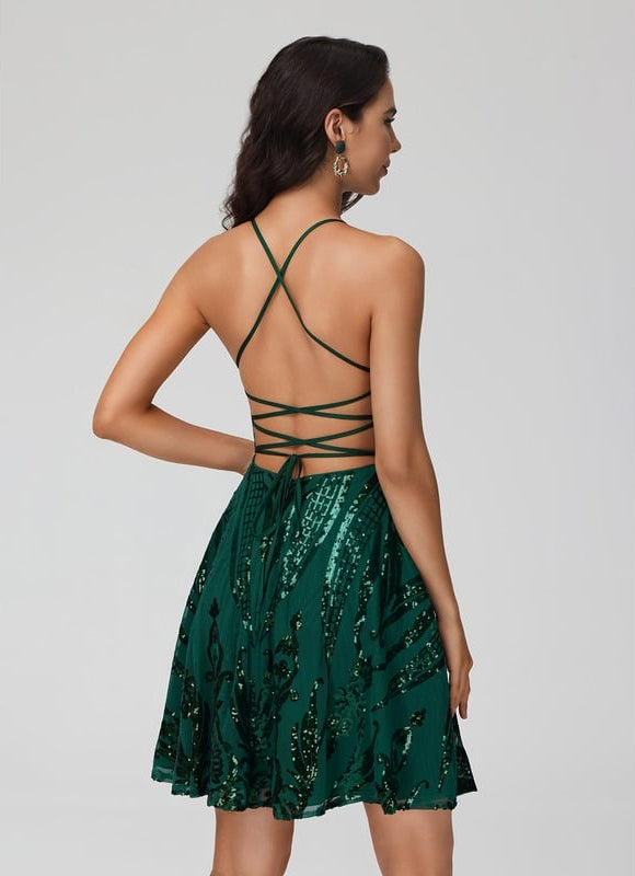 Robe Courte À Paillettes Émeraude - gallery 5