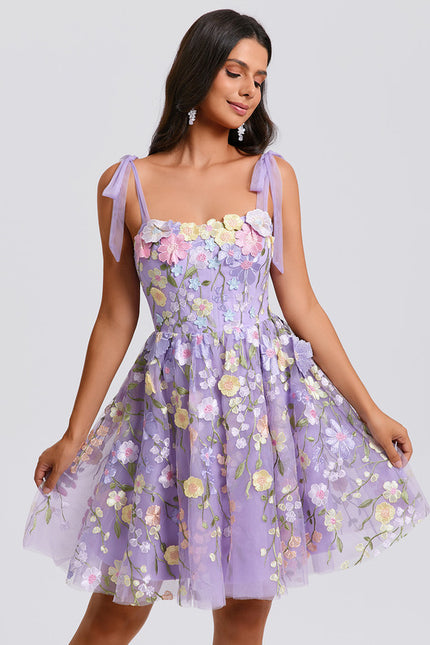 Robe Courte Violette Florale - gallery 6