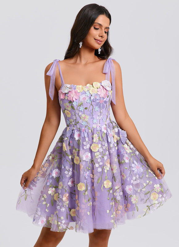 Robe Courte Violette Florale - gallery 6