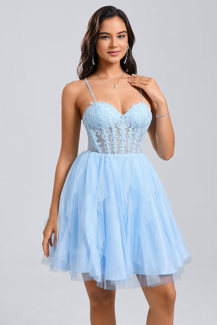 Robe Courte Tulle Bleu Ciel - gallery 4
