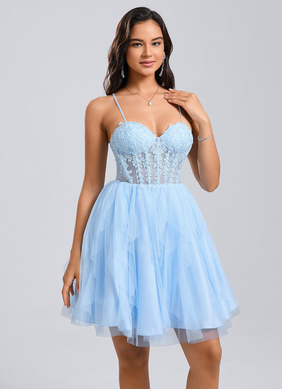 Robe Courte Tulle Bleu Ciel - gallery 4