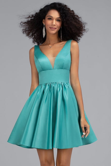 Robe Courte Satin Évasée Bleu