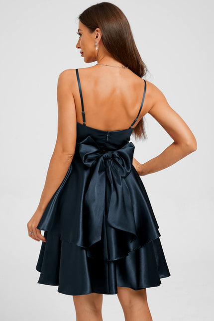 Robe Courte Satin Bleu Vif - gallery 2
