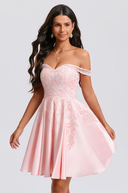 Robe Courte Satin Rose Pâle - gallery 3