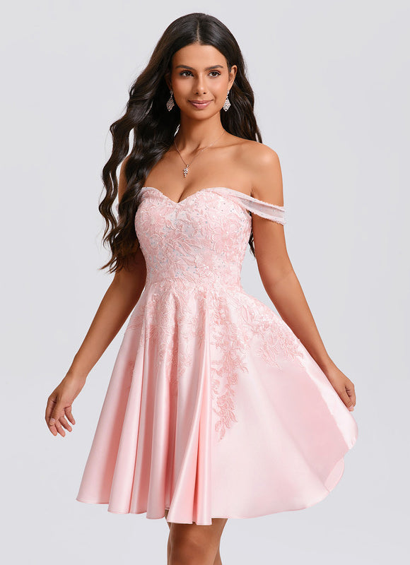 Robe Courte Satin Rose Pâle - gallery 3