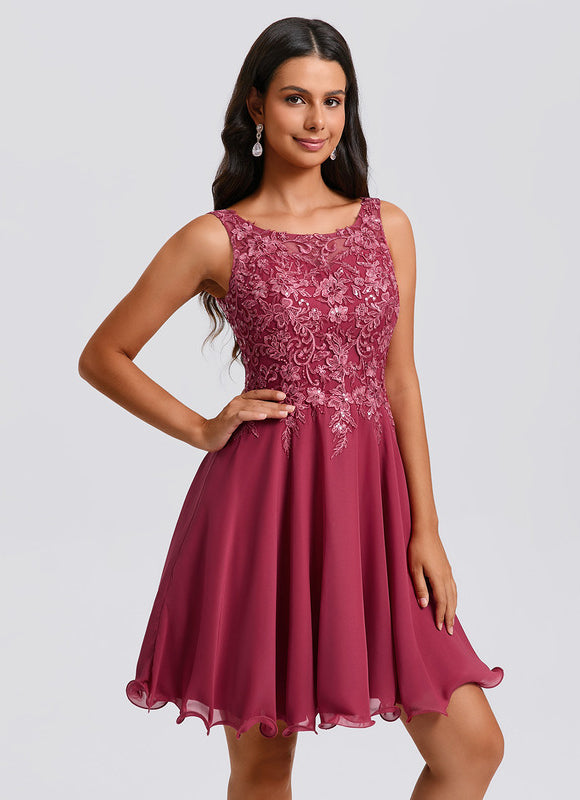 Robe Courte Bordeaux Évasée - gallery 3
