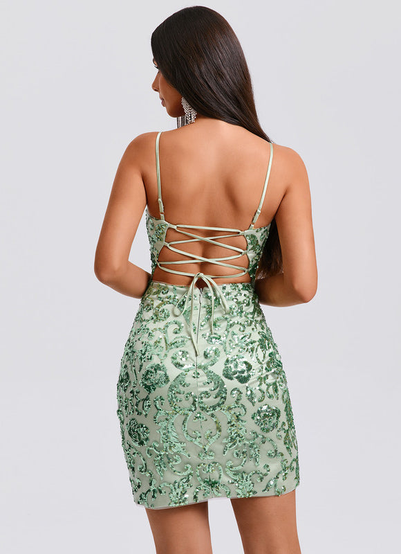 Robe Courte Scintillante Verte - gallery 4