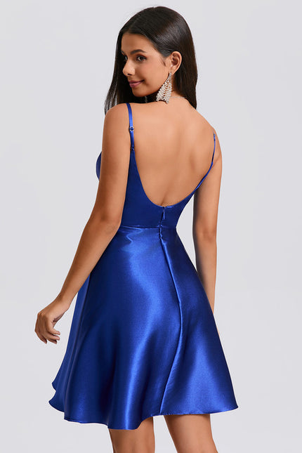 Robe Courte Satin Bleu Vif - gallery 3