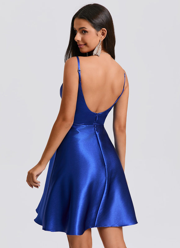 Robe Courte Satin Bleu Vif - gallery 3