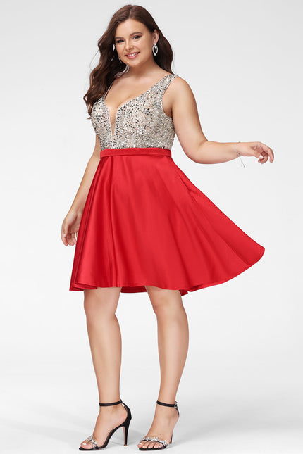 Robe Courte Satinée Rouge Brillante - gallery 8