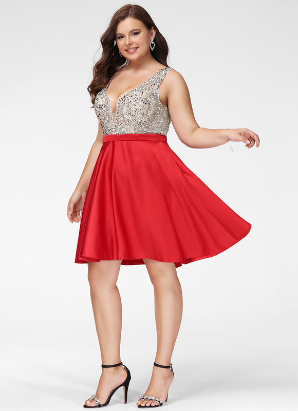 Robe Courte Satinée Rouge Brillante - gallery 8