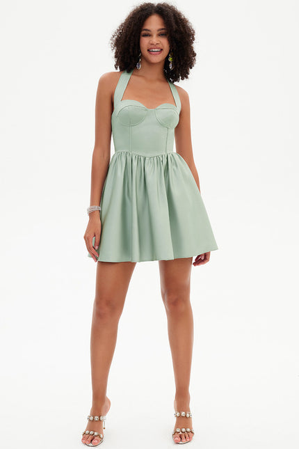 Robe Courte Satin Vert Pâle - gallery 8