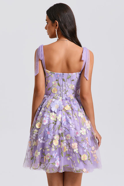 Robe Courte Violette Florale - gallery 2