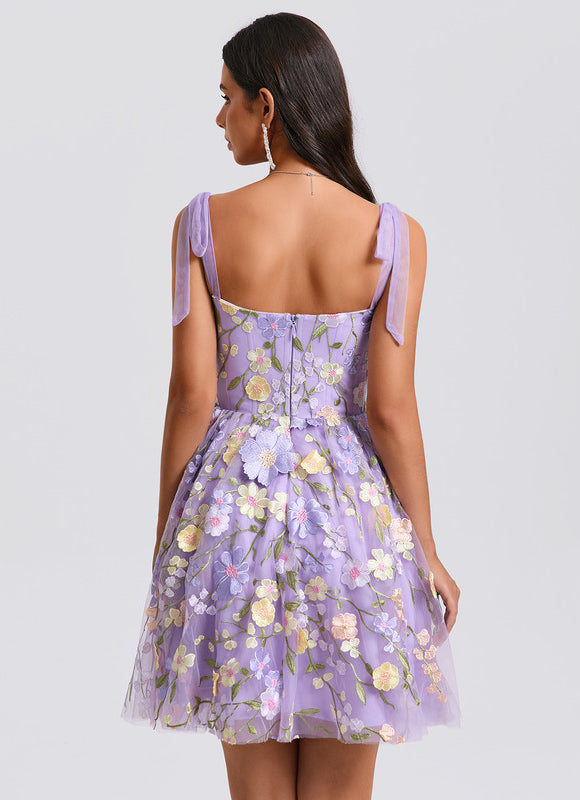 Robe Courte Violette Florale - gallery 2