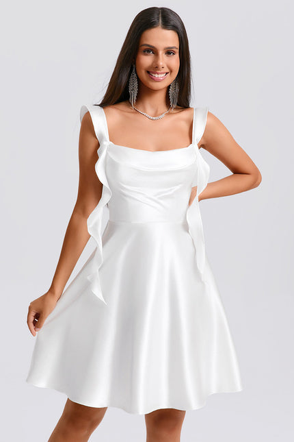 Robe Satin Blanche Courte - gallery 6