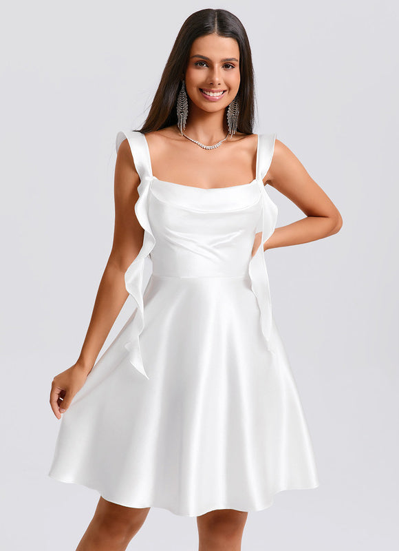 Robe Satin Blanche Courte - gallery 6