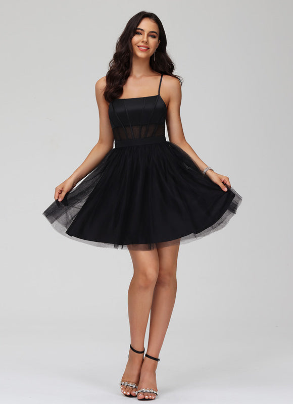 Robe Courte Cocktail Tulle Noir - gallery 7