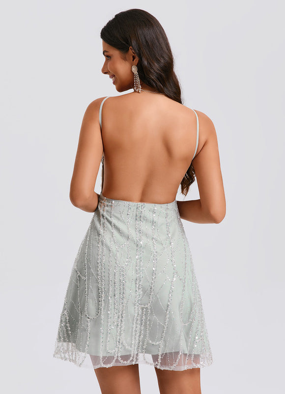Robe Courte Paillettes Femme - gallery 1