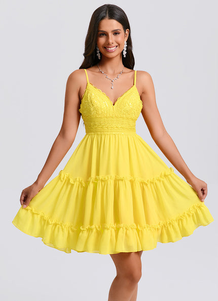 Robe Courte Jaune À Volants