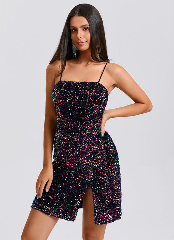 Robe Courte En Velours Et Sequins