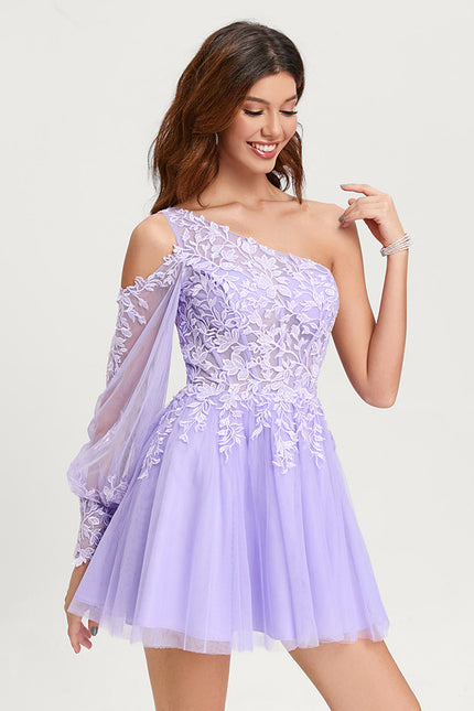 Robe Courte Asymétrique Coupe Trapèze À Volants - gallery 5