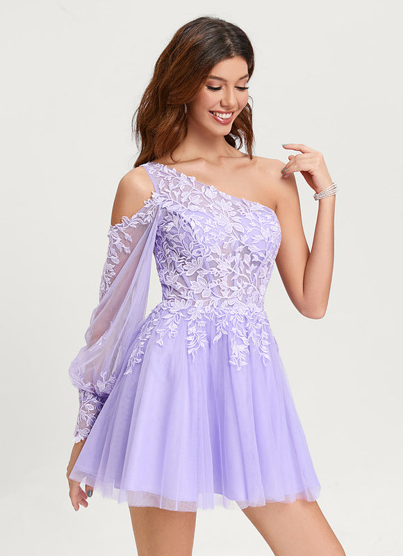 Robe Courte Asymétrique Coupe Trapèze À Volants - gallery 5