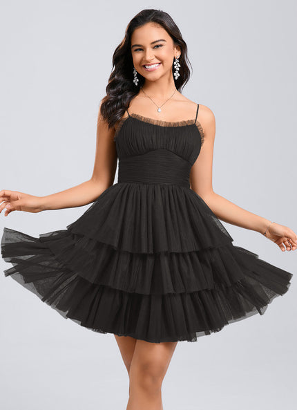 Robe Courte Tulle Noire Volants