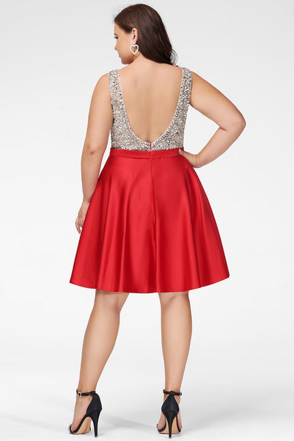 Robe Courte Satinée Rouge Brillante - gallery 7