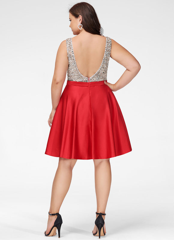 Robe Courte Satinée Rouge Brillante - gallery 7