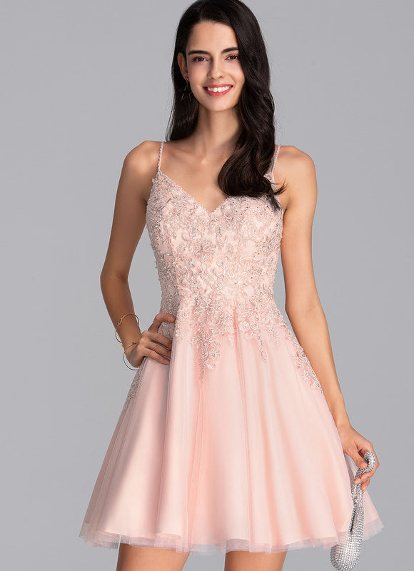 Robe Courte Tulle Rose Ornée