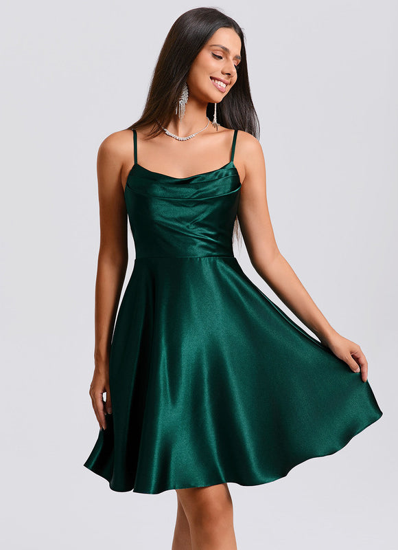 Robe Courte Satin Émeraude - gallery 1