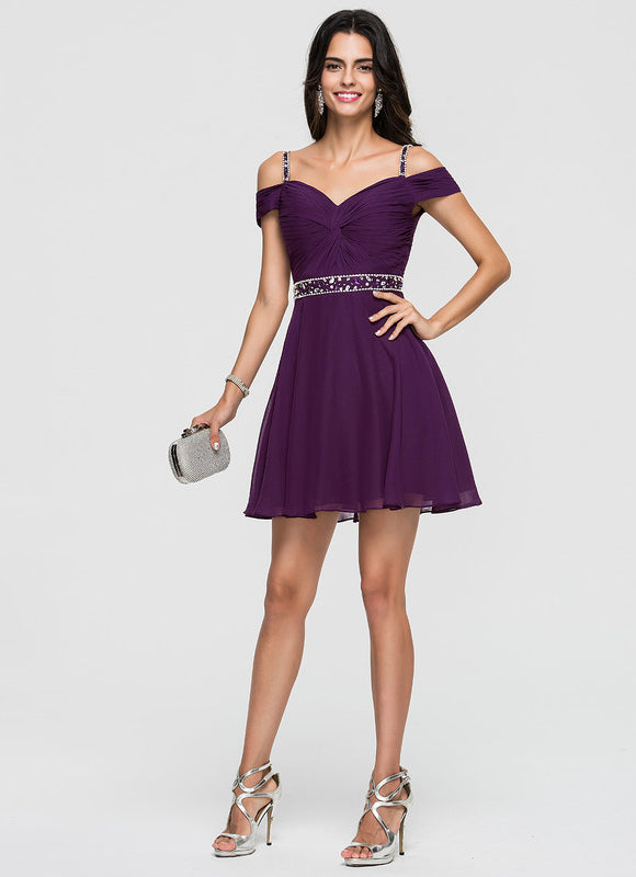Robe Courte Courte Violette Élégante - gallery 3