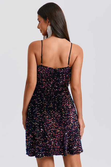 Robe Courte En Velours Et Sequins - gallery 3