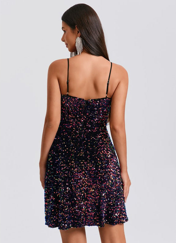 Robe Courte En Velours Et Sequins - gallery 3