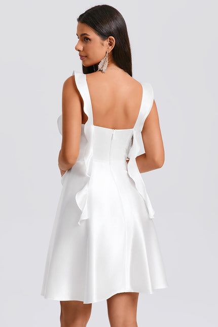 Robe Satin Blanche Courte - gallery 5