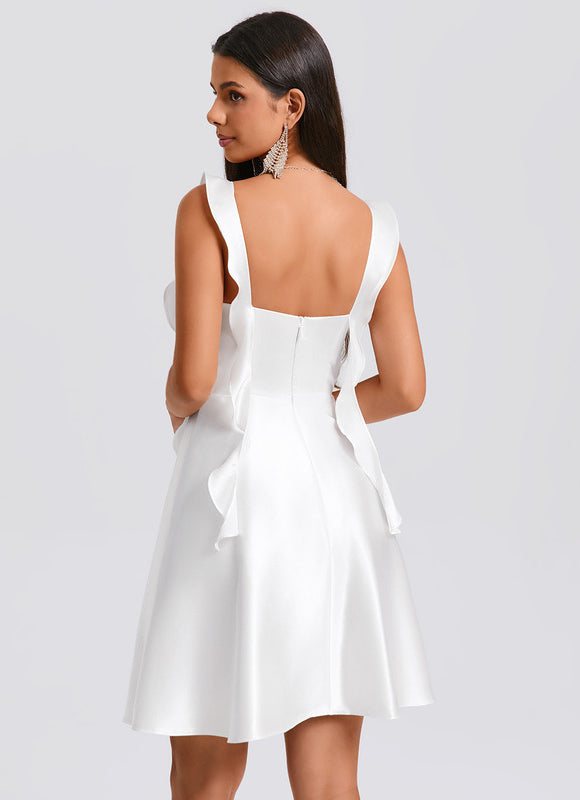 Robe Satin Blanche Courte - gallery 5