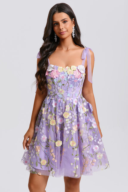 Robe Courte Violette Florale - gallery 7
