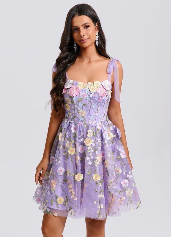 Robe Courte Violette Florale - gallery 7