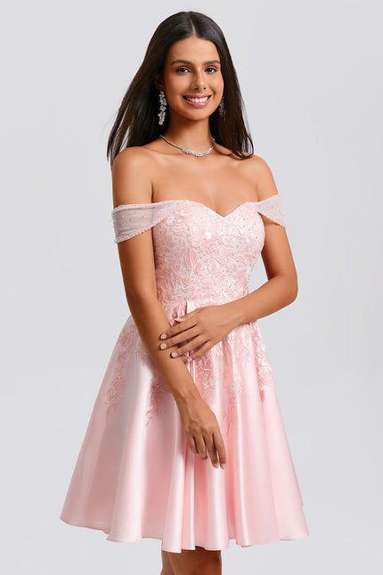 Robe Courte Satin Rose Pâle - gallery 2
