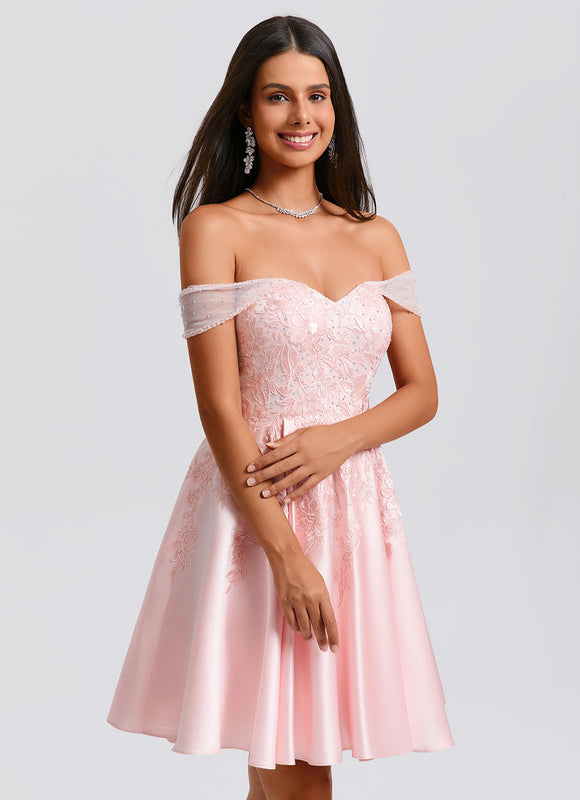Robe Courte Satin Rose Pâle - gallery 2