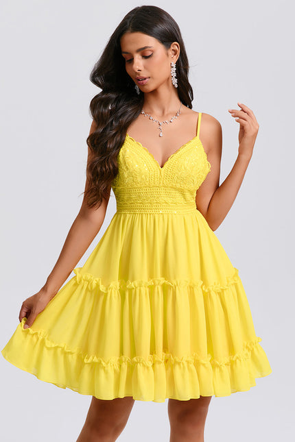 Robe Courte Jaune À Volants - gallery 3