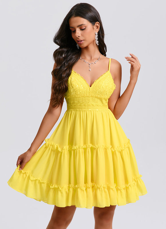 Robe Courte Jaune À Volants - gallery 3