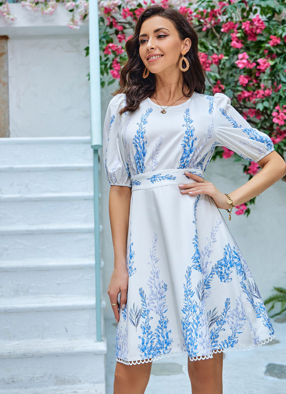 Robe Courte Verte À Fleurs - gallery 2