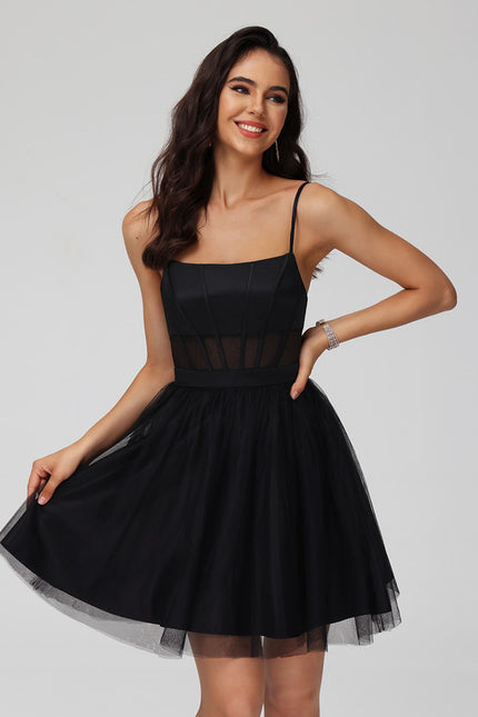 Robe Courte Cocktail Tulle Noir - gallery 1