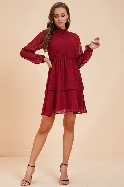 Robe Courte Volants Bordeaux - gallery 3